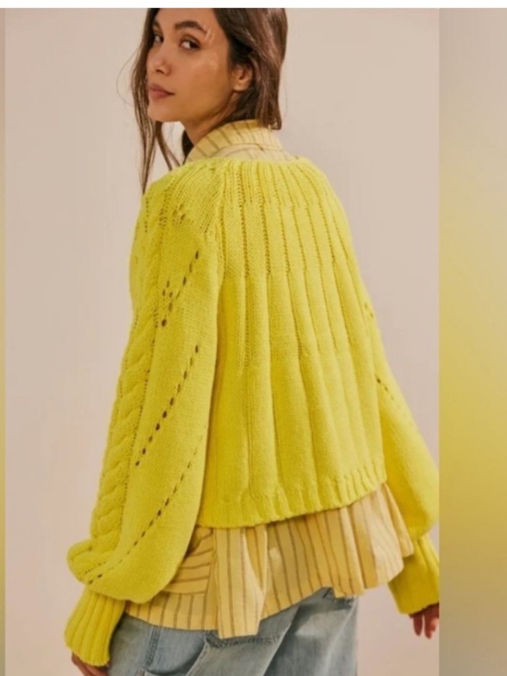 Anthropologie Free People Sandre bright yellow chunky knit sweater sz small - Picture 2 of 11